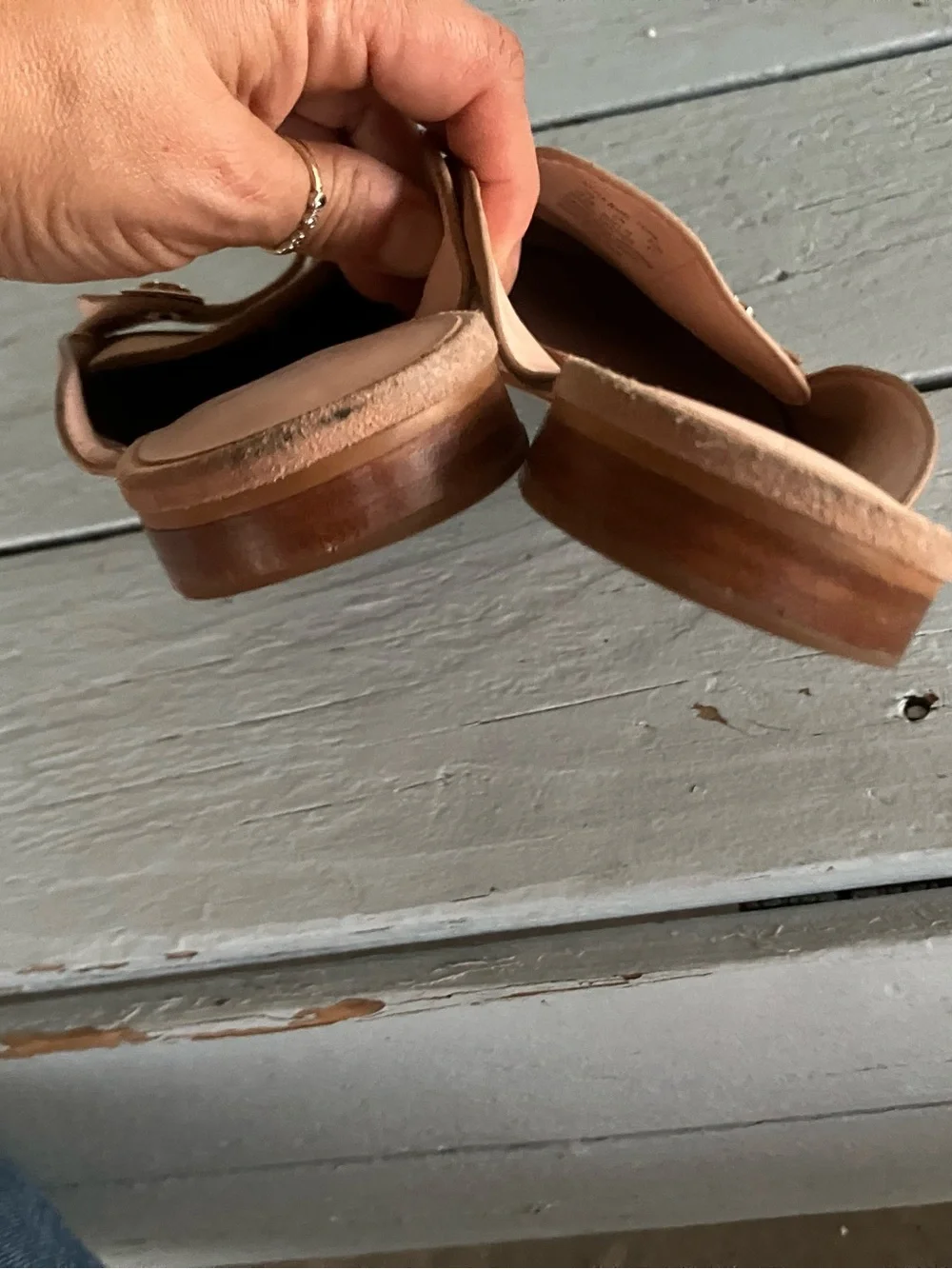 kate spade Blush soft leather Slip-On Mules with Gold Accent